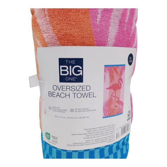 The Big One Oversized Beach Towel 36" X 72" Flamingo Beach Design Cotton Pink - Picture 3 of 10